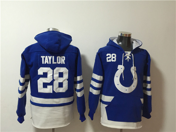 Indianapolis Colts #28 Jonathan Taylor Blue White Ageless Must-Have Lace-Up Pullover Hoodie